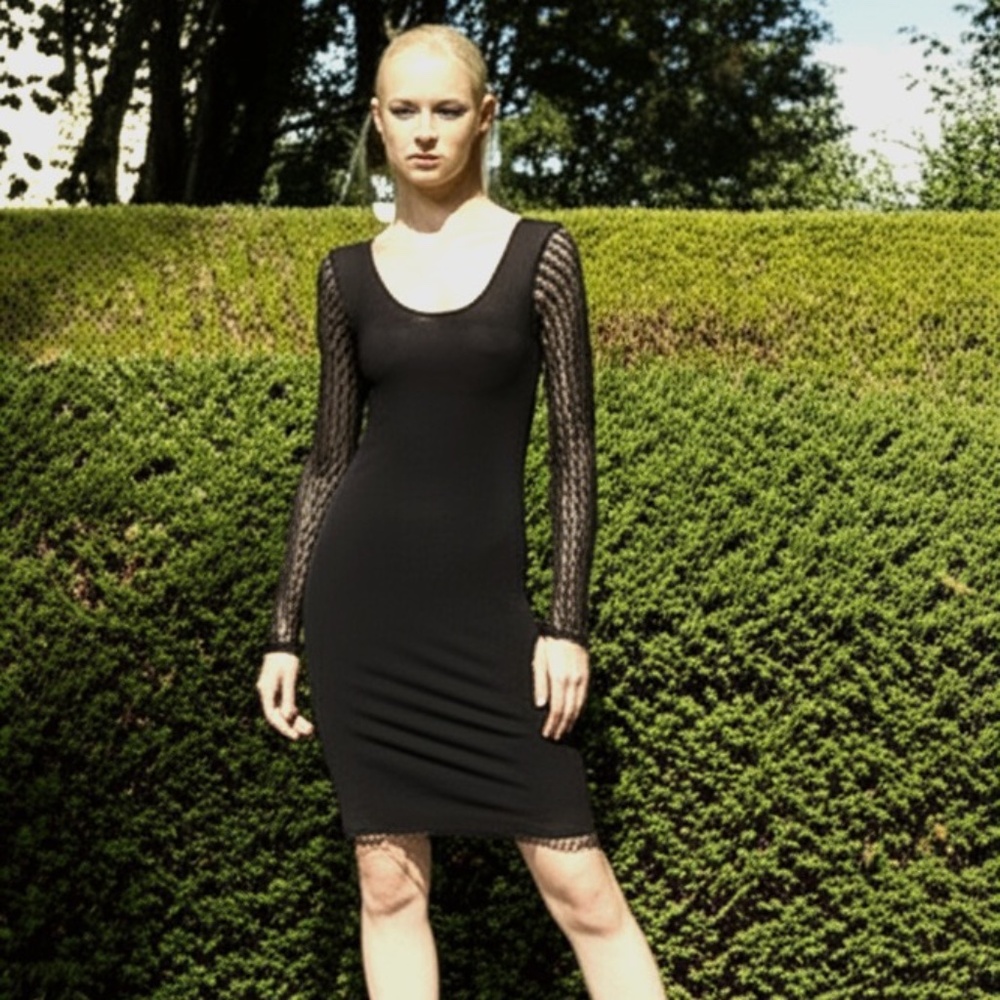 JOHNNY WAS COLLECTION | Black long-sleeve midi dress